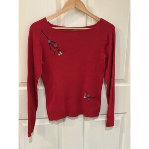 Vintage CLIO Embroidered Silk & Cotton Red Sweater ~ Size Small